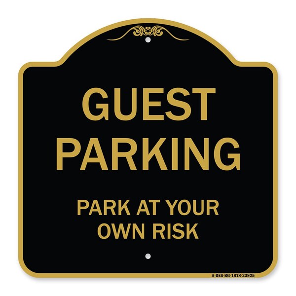 Designer Series Sign-Guest Parking, Black & Gold Aluminum Sign, 18" x 18", BG-1818-23925